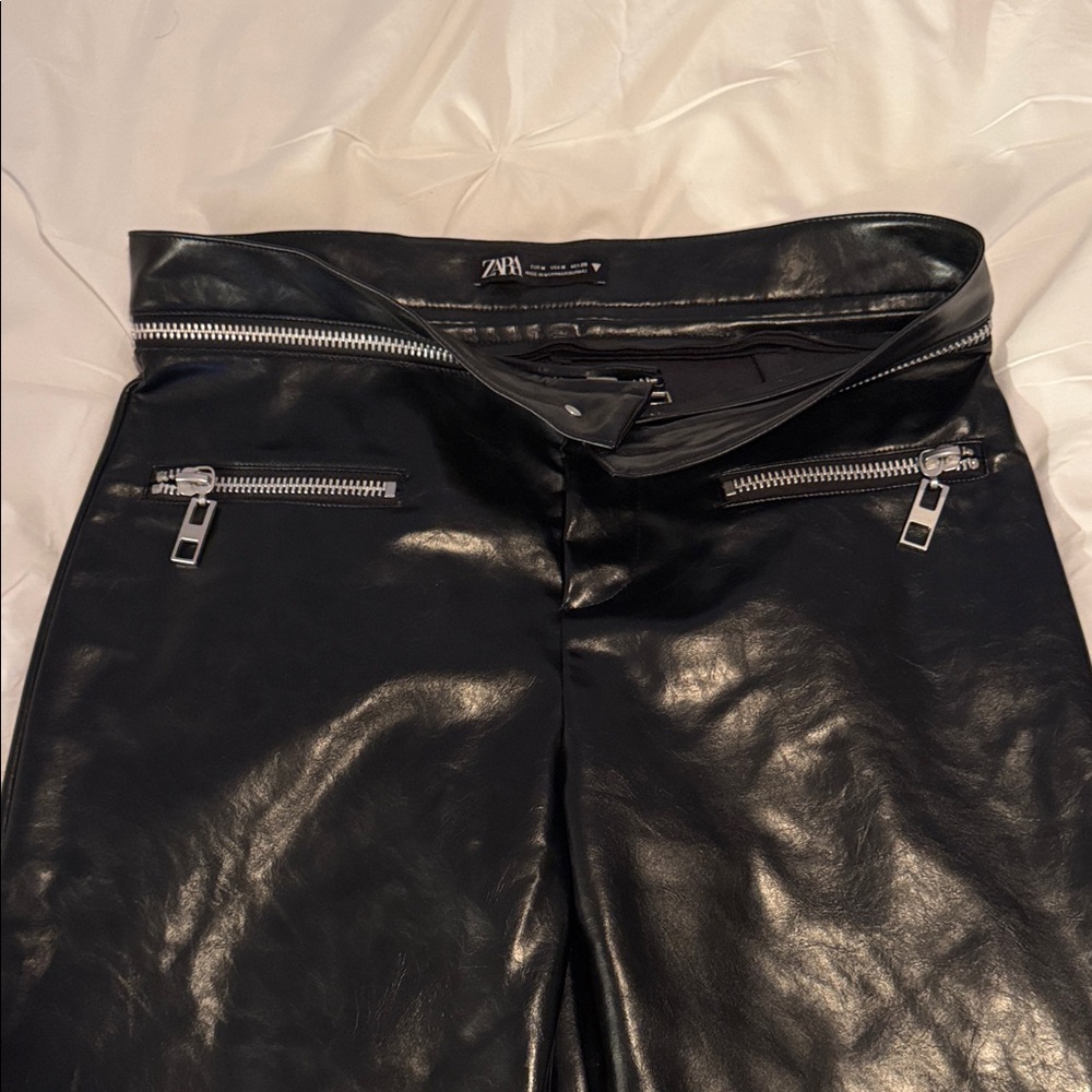 Zara Black Leather Pants with Silver Accents